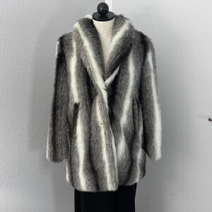Vintage 90s Hud Black White & Gray Faux Fur Coat - Size L